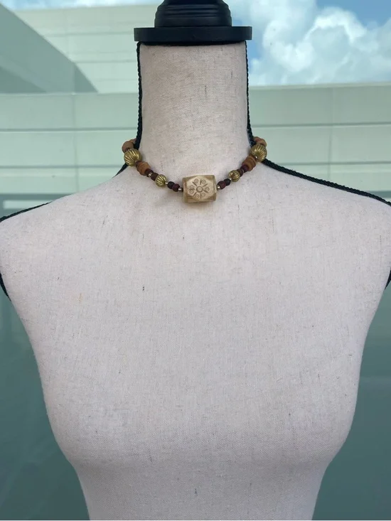 Boho Choker Necklace with Gold Tone Accents - Picture 2 of 4
